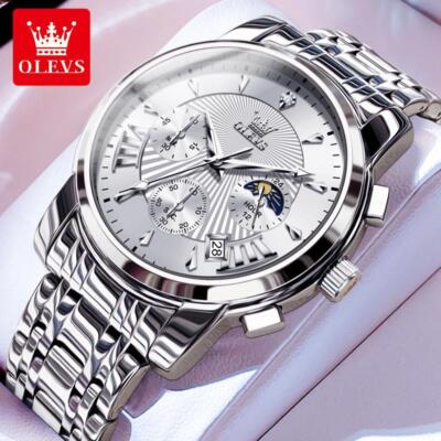 OLEVS Herrenuhren Kleid Designer Diamant Analog Quarz Edelstahl Silber