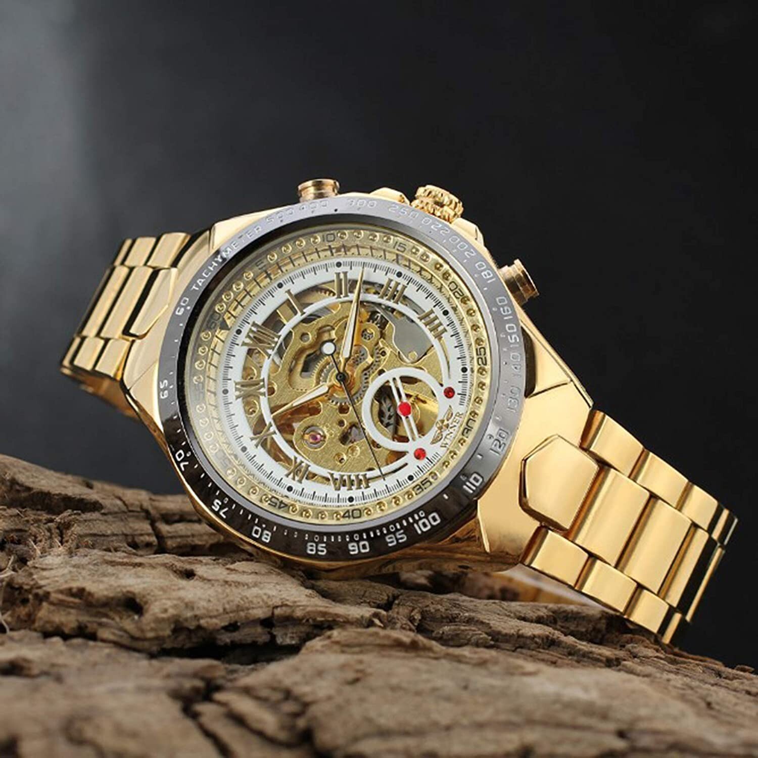 Men's Watch Automatic Mechanical Analog Stainless Steel Band Skeleton Dial Watch