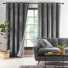 Crushed Velvet Curtains Ready Made Thermal Ring Top Fully Lined Blackout Curtain