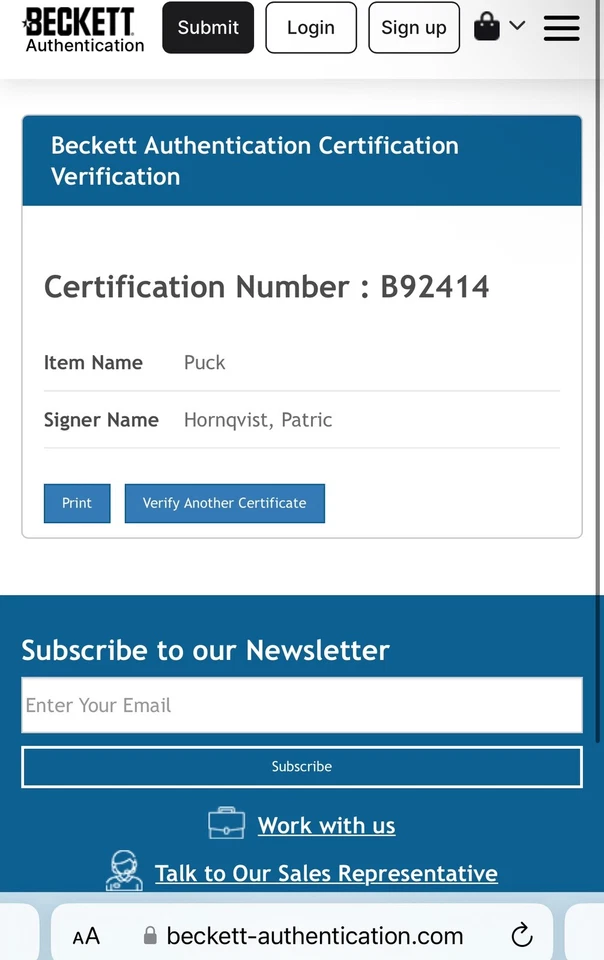 Patric Hornqvist Signed 2016 World Cup of Hockey Puck Beckett BAS COA Sweden a - Image 4 of 4