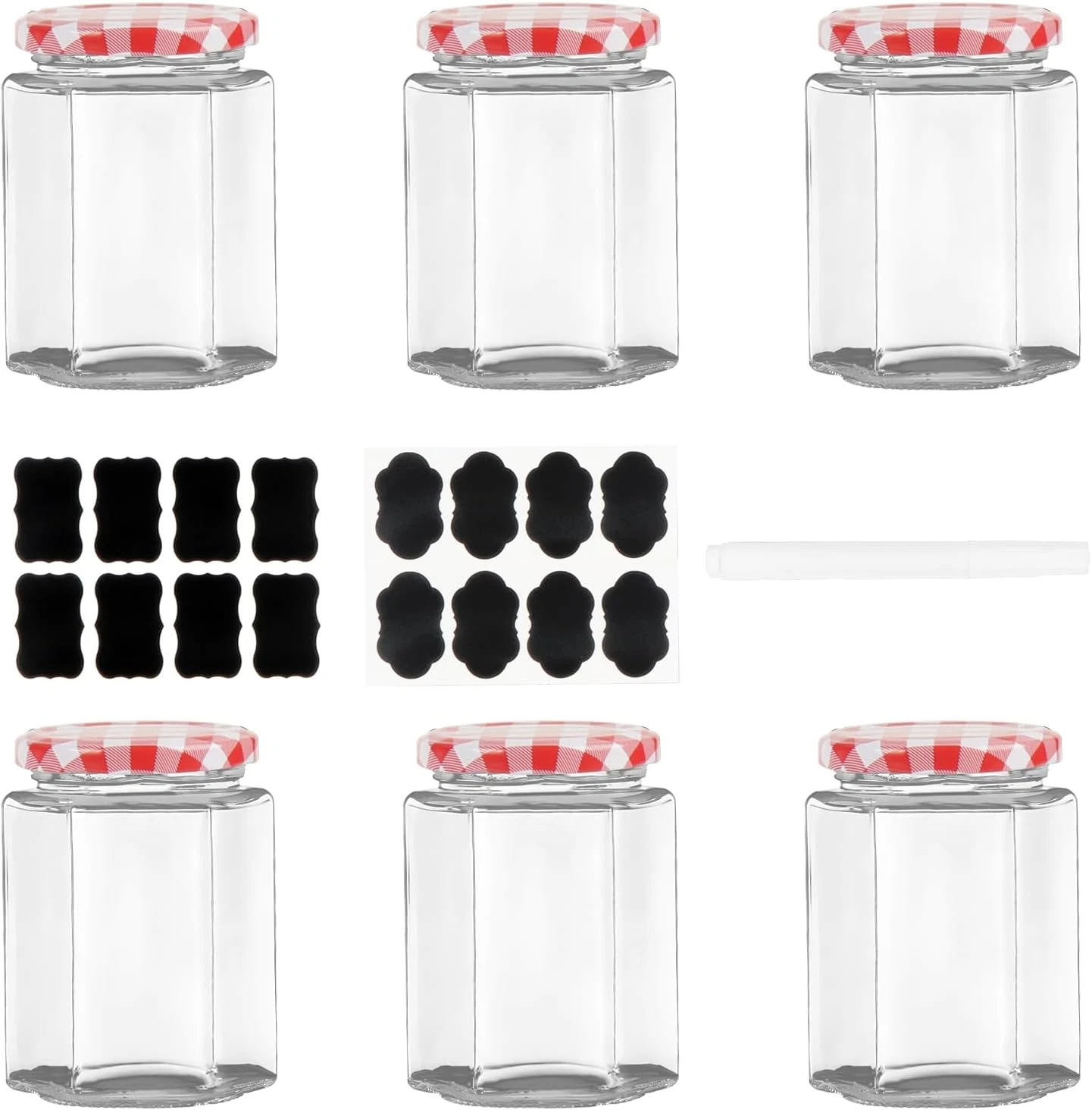 Glass Jam Jars with Lids, 280Ml / 9Oz Hexagonal Storage Glass Jars with Screw To