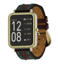 Wrangler Men's WRZ12-379QS Smart Watch Gold w/ Turquoise/Brown Buck Stitch Strap