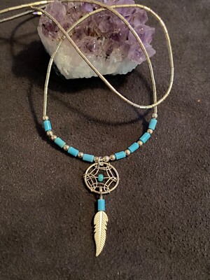 Liquid SS 925 Bead 18  Necklace w/ DREAM CATCHER & Feather Pendant