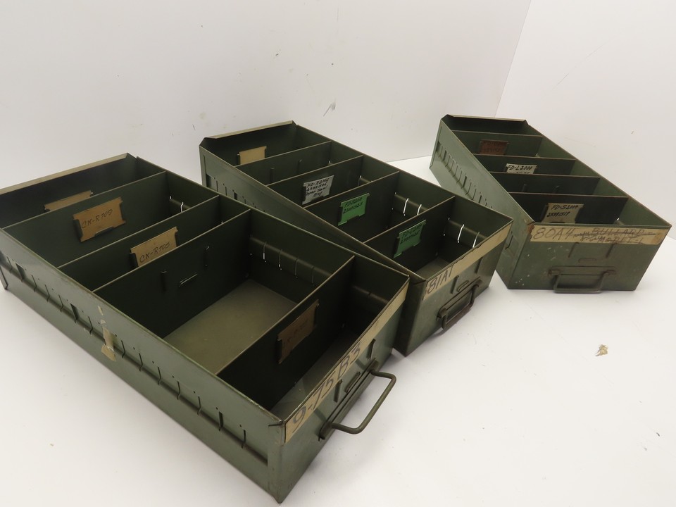 VINTAGE GREEN STEEL METAL ORGANIZER STORAGE Drawer Bin 17x8 X45 Lot Of 3 210378