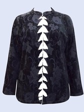 Ulla Popken Black Velvet Jacquard Satin Embellished Jacket Uk Sizes 20 To 42