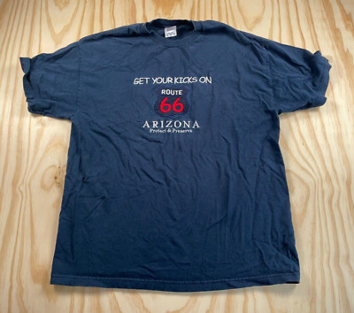 VTG Arizona Route 66 Embroidered T-Shirt Adult XL Dark Blue Retro Travel