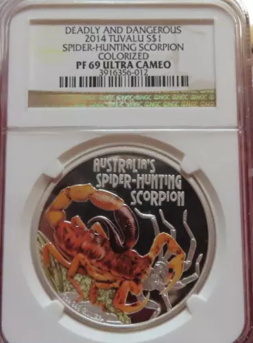 2014 Tuvalu Australia's Spider Hunting Scorpion 1 oz .999 Silver NGC PR PF 69