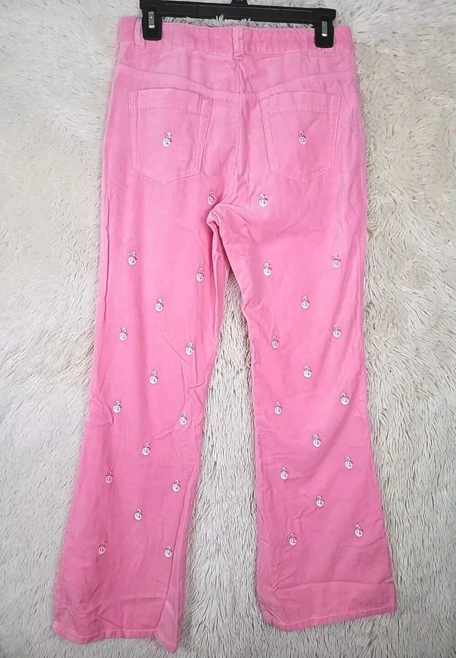 Pantalones Lands End Niña Talla 14 Bootcut Terciopelo Bordado Muñeco de Nieve Rosa Vacaciones V Foto 2 de 4