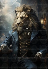 Victorian Lion Victorian Elegant Gentleman Art Print Noble Animal Portrait L75