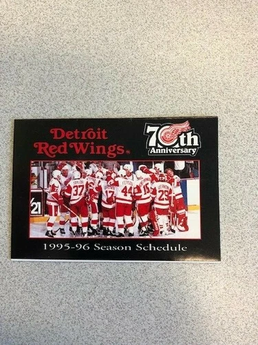 1995/96 NHL Detroit Red Wings Pocket Schedule 70th Anniversary 95-96 Coca Cola