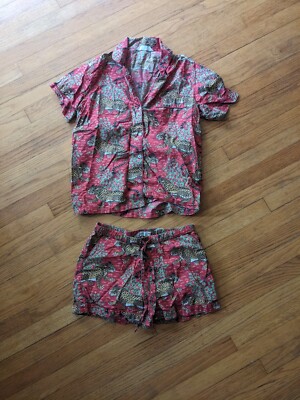 Printfresh Women s Red Leopard 2-Piece Pajama Set S 100% Cotton