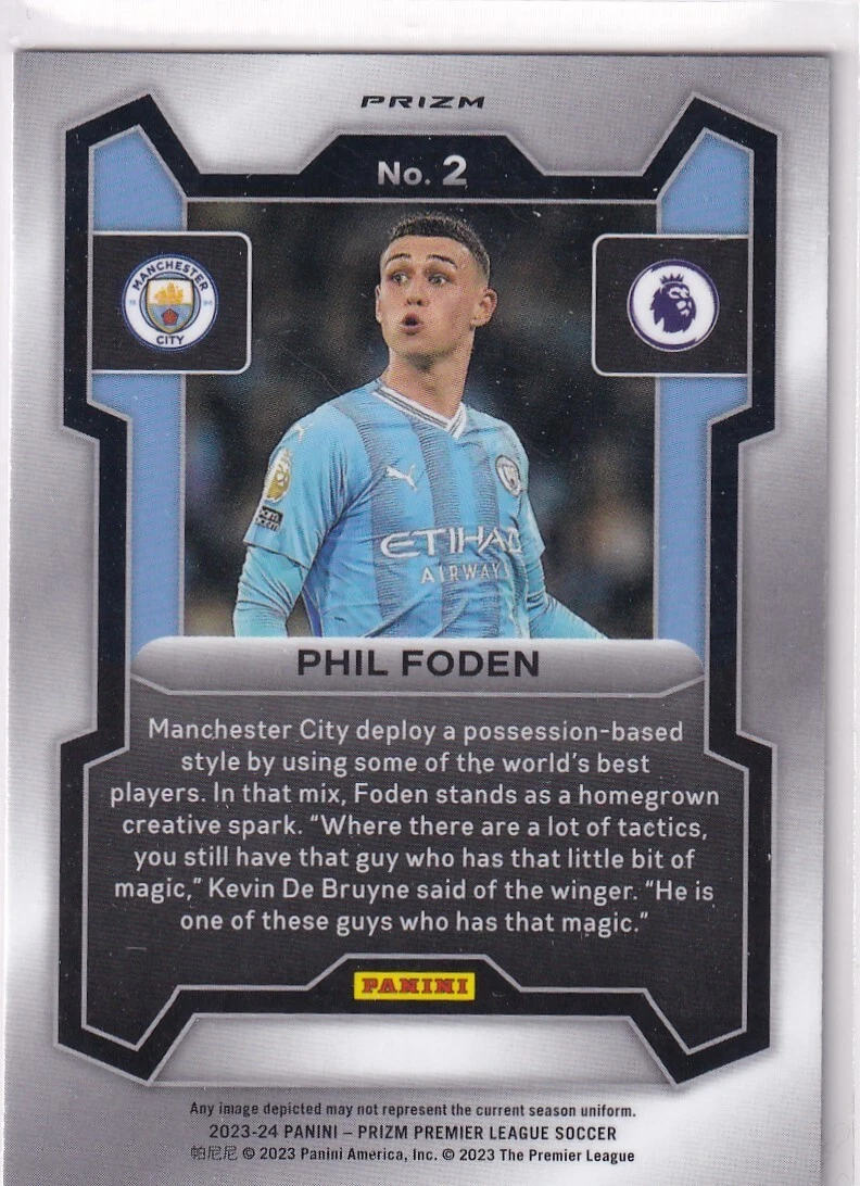 Panini Prizm 2023-24 Premier League Soccer No. 2 Phil Foden Silver 