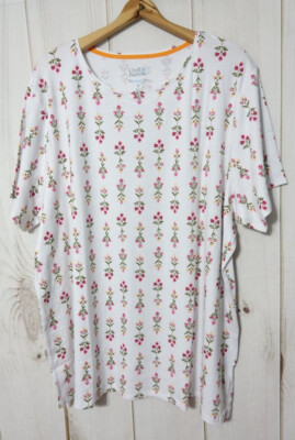 Croft & Barrow Classic T-Shirt Women's 3X White Floral 100% Cotton Comfy NEW