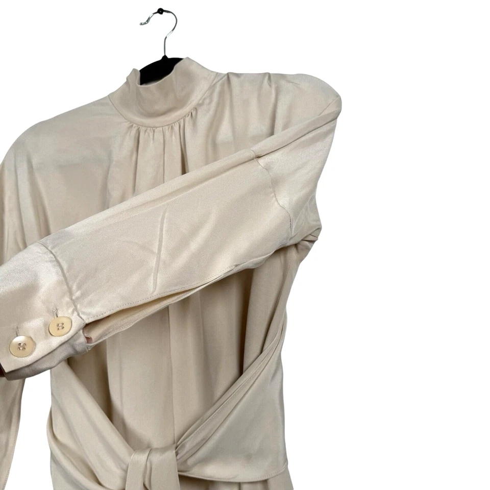 Vestido TIBI Tie-Belt Crema/Beige Para Mujer Talla 4 Manga Larga, Cuello Simulado 100% Seda Foto 4 de 4