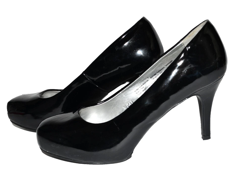 Zapatos de salón Mossimo negros imitación charol doble costura punta cuadrada talla 9M Foto 3 de 4