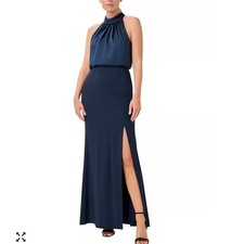 Adrianna Papell Halter Gown Women Size 10 Navy Blue Evening Formal Dress