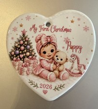 POPPY.  Heart Christmas Tree Bauble Plaque Baby's 1st First Christmas Gift