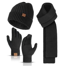 Winter Beanie Hats Long Neck Scarf for Men and Touchscreen Gloves 3PCS Set