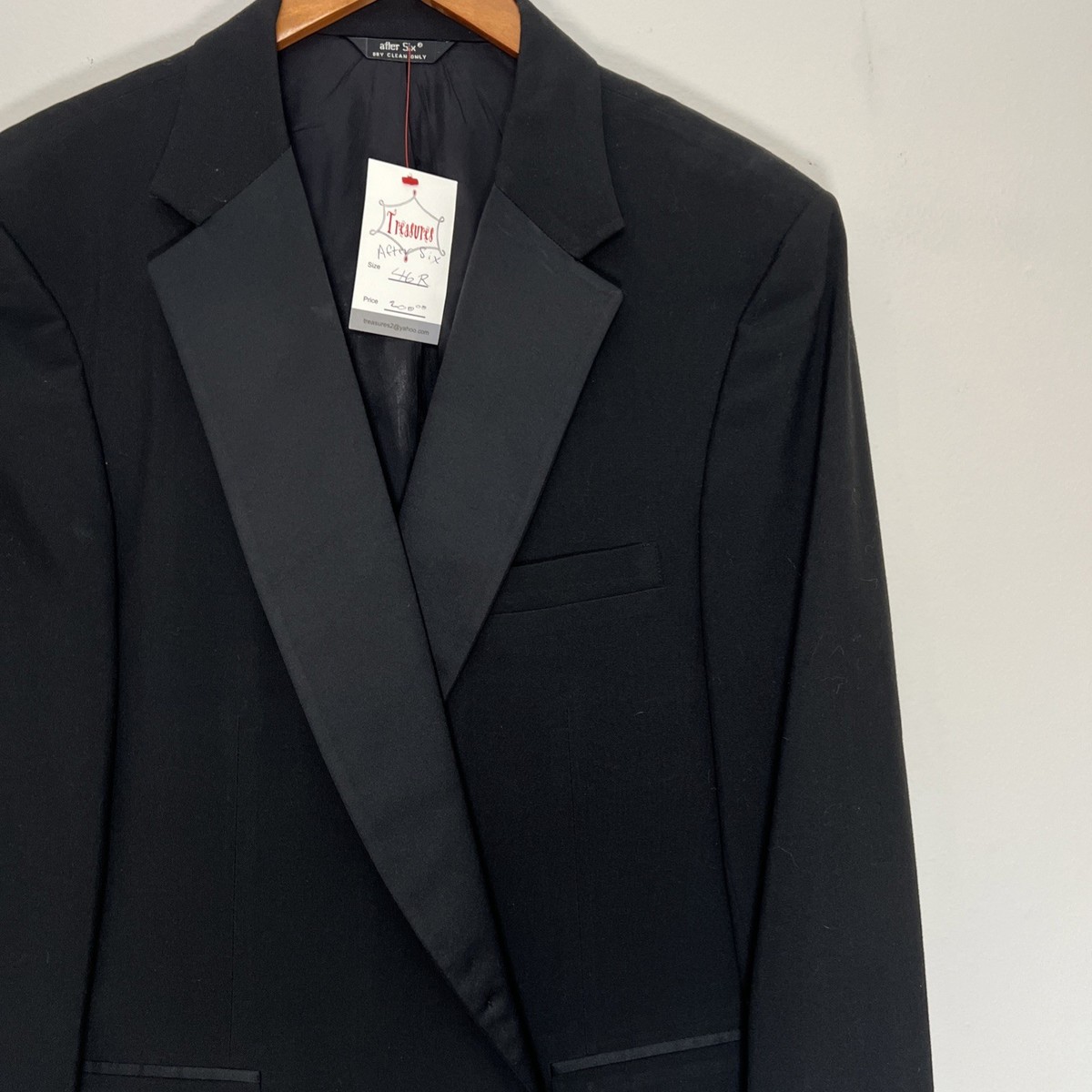 No.1961 “vintage” wool design gown coat Vintage After Six Men's Blazer Size 46R Black Wool Tuxedo Suit