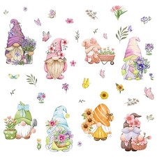 8 Sheets Gnome Window Stickers Flower Window Clings Self-Adhesive Gnome-060