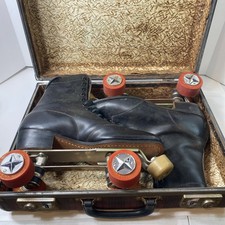 VTG CHICAGO By HYDE Black Leather ROLLER SKATES Sz 7 With Red Plaid Carry Case