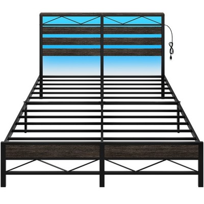 Queen Size Bed Frame with Headboard and Charging Station 85.4'' x 60.2'' x 44.1''