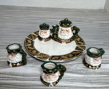 Vintage Ceramic 8pc Miniature Santa Claus Christmas Tea Set w/ Tray