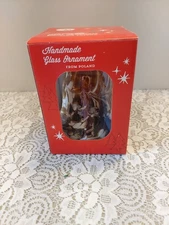 Zorza Handmade Mouthblown Glass Bell  Christmas Ornament Poland Brown Blue NEW