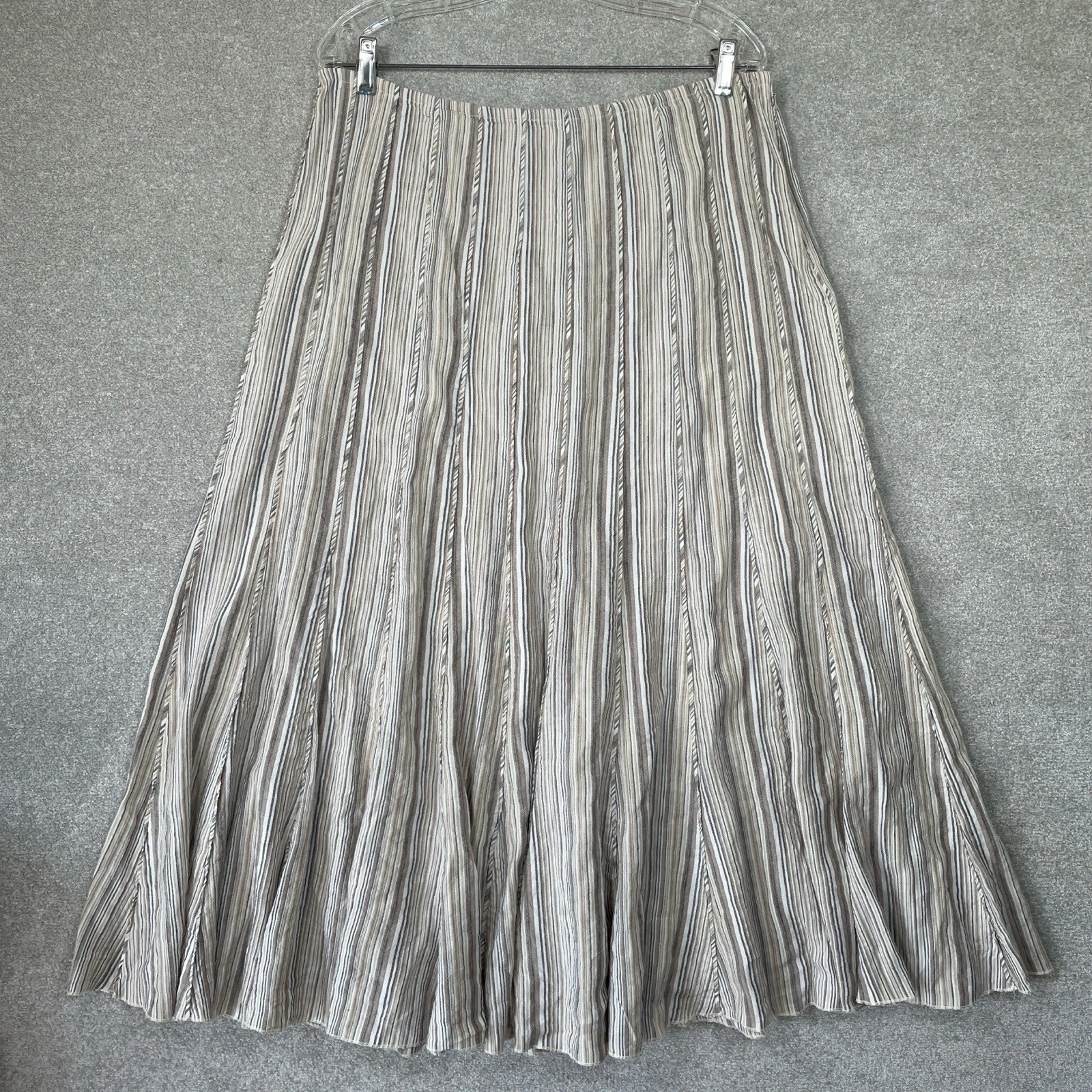 Per Una M&S Midi Skirt Women’s Linen Blend Beige Stripes Fit & Flare Size Uk14 R