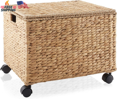 Casafield Rolling Filing Cabinet, Natural - Water Hyacinth File Organizer with L