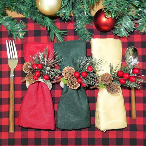 6pcs Pine Cone Napkin Ring Xmas Table Decoration Pine Cones Xmas Napkin Hold 3CS - Picture 3 of 12