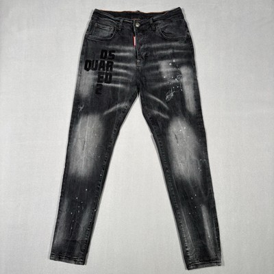 Dsquared2 Jeans Mens 28 Black Skinny Distressed Thrashed Skater Streetwear