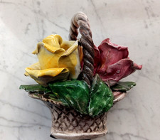 Large Vintage Italian Nuova Capodimonte Porcelain Flowers In Basket
