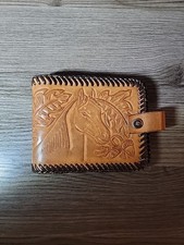 Vintage Hand Tooled Leather Men s Wallet Cowboy Horse Bifold Handmade Western