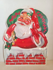 Vintage Plastic Molded Santa Chimney Merry Christmas Wall Hanging 12.5" Kitschy