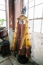 Handmade Women s Gold Net Velvet Lehenga Maroon Pink Embroidery One Size