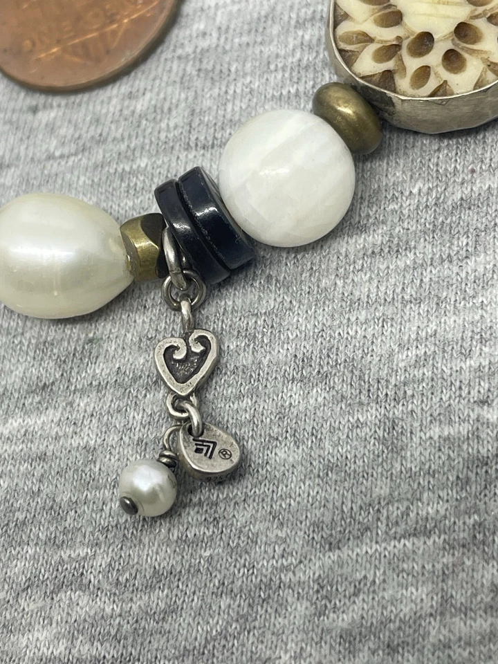 Pulsera Silpada Perlas Bronzita Howlita Latón Plata de Ley 925 Cuentas Elásticas Foto 3 de 4