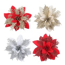K&uuml;nstliche Blumendekoration Glitzer Kunststoff Weihnachtsstern f&uuml;r