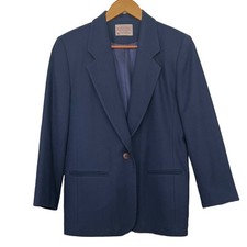 Vintage Pendleton Navy Virgin Wool One Button Blazer Made in USA Size 10 Petite