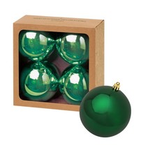 4 Large Christmas Baubles 10cm Shiny Dark Green Hanging Tree Ornament Decoration