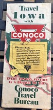 1930s Vintage Conoco Oil Gas Station Road Map...