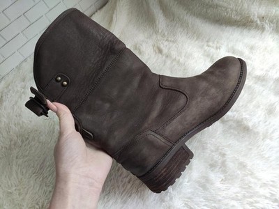 Women UGG Boots Beige Leather 37.5 #O082