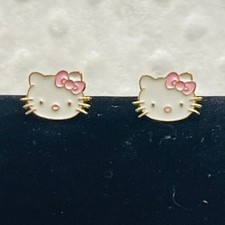 Hello Kitty Enameled Pink Bow, Gold Plated, Stud Earrings-NEW
