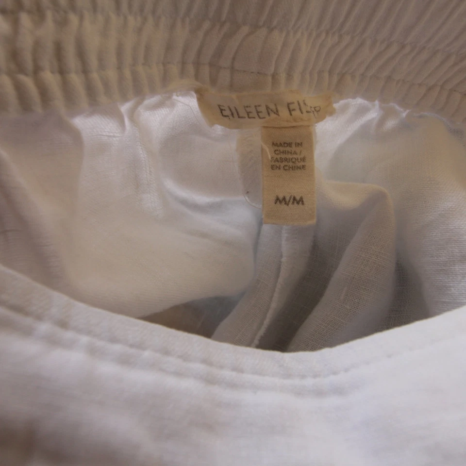 Pantalones Cortos Eileen Fisher Blanco Lino Orgánico Banda Trasera Elástica Talla Mediana Foto 4 de 4