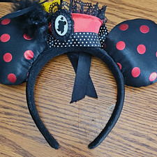Mouse Ears Headband Black Red Polka Dot Bow, Feather  Lace Costume