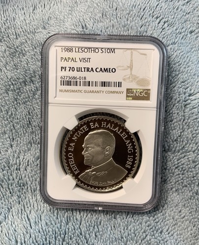 1988 Lesotho 10 Maloti Papal Visit NGC PF 70 UC Silver