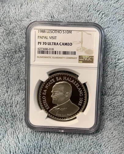 1988 Lesotho 10 Maloti Papal Visit NGC PF 70 UC Silver