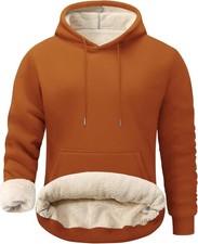 Mens Sherpa Lined Hoodie Fleece Pullover Sweatshirt Kangaroo Pocket Winter Top
