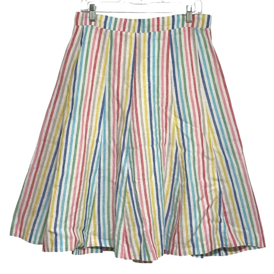 Boden A-Line Skirt Women Multi Color Pastel Stripe Linen Lined Coastal Summer 10
