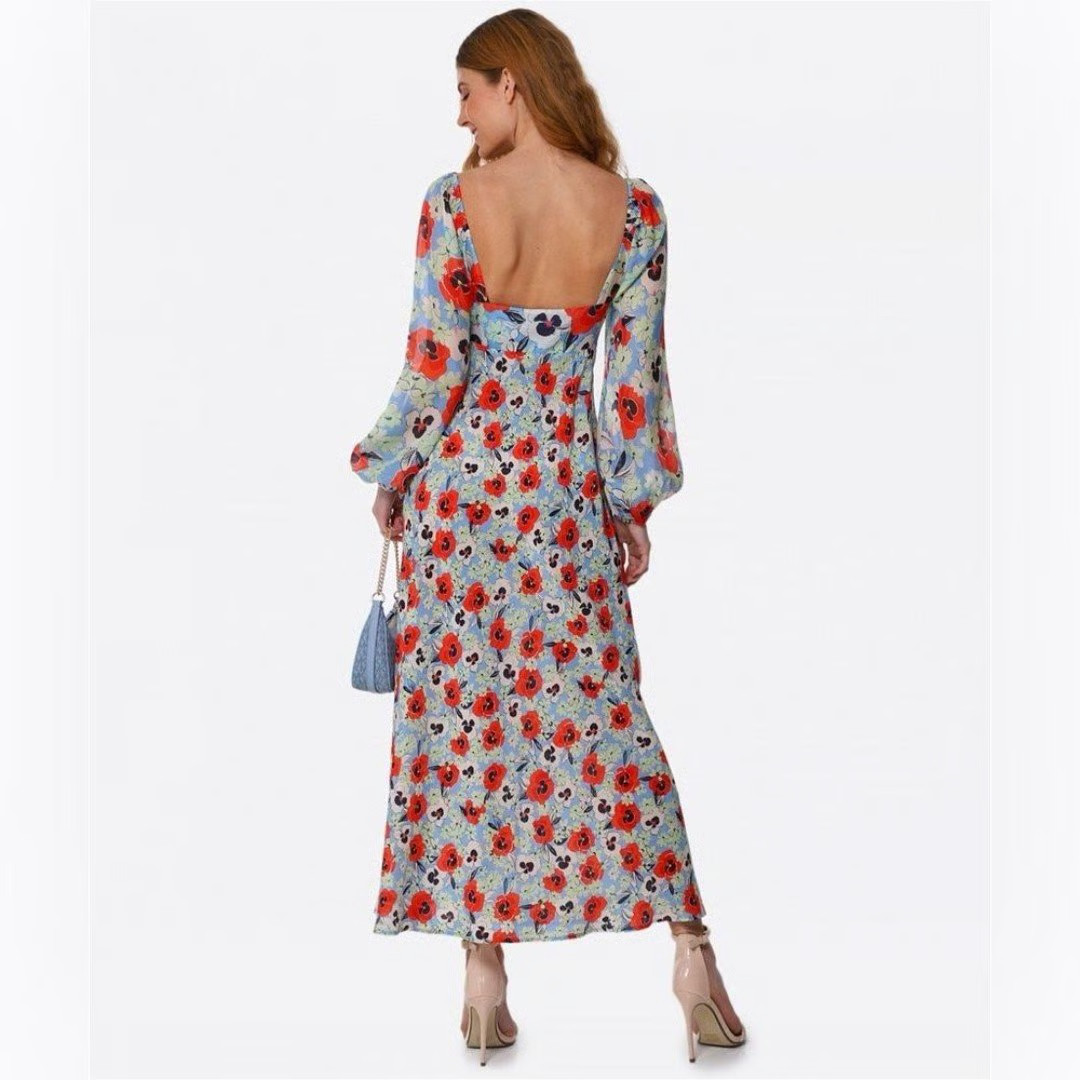 RIXO Gio Floral Maxi Dress Blue Red M image 4